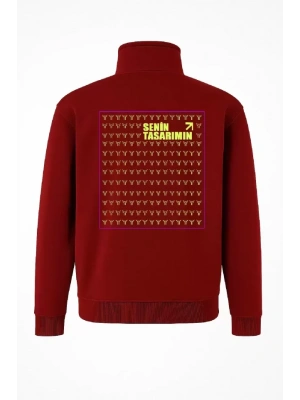 Ön Arka Yarım Fermuarlı Oversize Yakalı Basic weathirt  Kırmızı