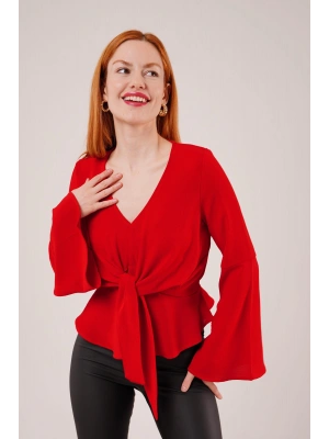 Ön Bağlamalı Volan Kol Kırmızı Bluz