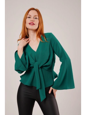 Ön Bağlamalı Volan Kol Yeşil Bluz
