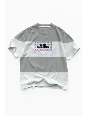 Ön Parçali İki İplik Oversize Tişört  Gri