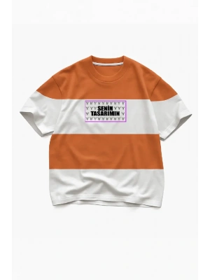 Ön Parçali İki İplik Oversize Tişört  Turuncu