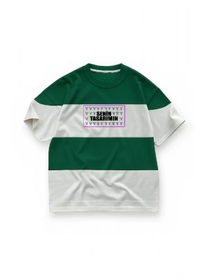 Ön Parçali İki İplik Oversize Tişört  Yeşil