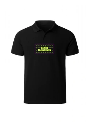 Ön Polo Yaka Pike Peteklı Tişört  iyah