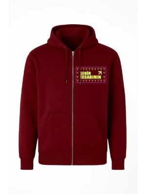 Ön Tam Fermuarlı Kapüşonlu weathirt  Bordo