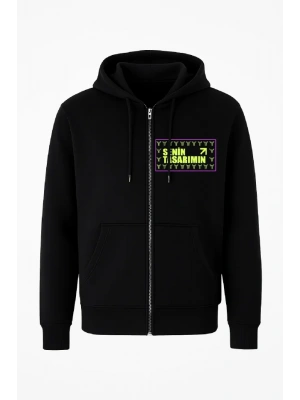 Ön Tam Fermuarlı Kapüşonlu weathirt  iyah