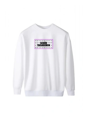 Ön Üç İplik Biskilet Yaka weatshirt  Beyaz