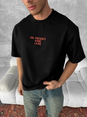 Ön Ve Arka Baskılı Oversize Bisiklet Yaka Tshirt iyah