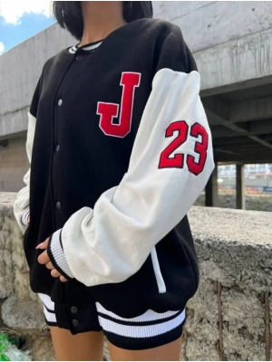 Ön Ve Kol Nakış İşlemeli Kolej Ceket  iyah