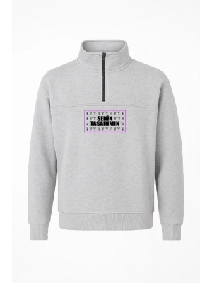 Ön Yarım Fermuarlı Oversize Yakalı Basic weathirt  Gri