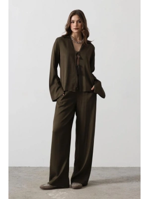 Önden Biyeli Bluz Ve Pantolon Takım  Haki