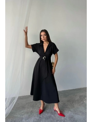 ÖNDEN DÜĞMEİ CRUSHI MODA EBİSE  Siyah