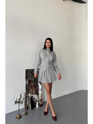 ÖNDEN GOLD DÜĞMELİ PİLELİ KIA ELBİE  Gri