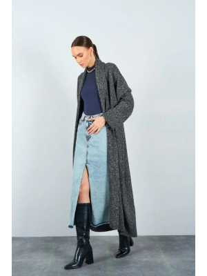 Önü Açık Şal Yaka Hırka  Siyah