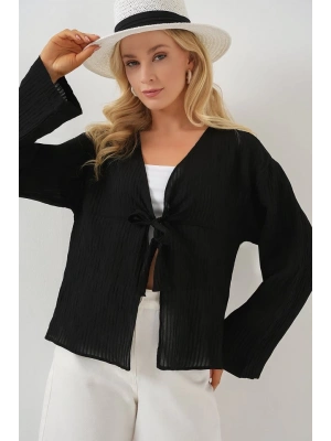 Önü Bağcıklı Bluz 952  Siyah