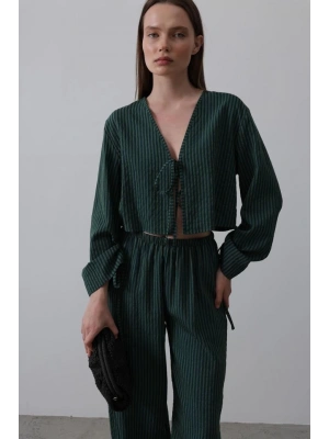 Önü Bağlamalı Crop Takım  Yeşil