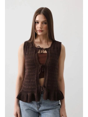 Önü Bağlamalı Yelek  Kahve