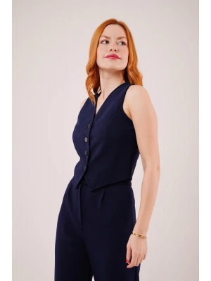 Önü Düğmeli Lacivert Yelek