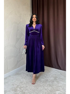 or Göğüs Altı Taşlı Elbise