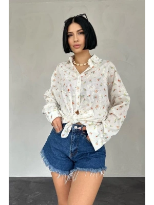 Oranj Brode Çiçek Nakışlı Klasik Gömlek