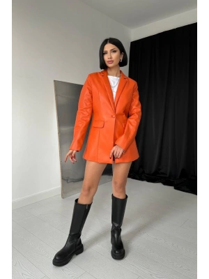 Oranj Düğmeli Deri Ceket