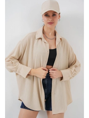 Örme Oversize Gömlek 20264  Bej
