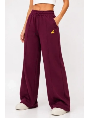 Osy odal Yumuşak Dokulu Cima Dikişli Nakışlı Cepli Oversize Bol Paça Eşofman Altı  Bordo