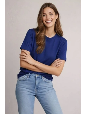 Osy odal Yumuşak Dokulu Kumaş Bisiklet Yaka Tshirt  acivert