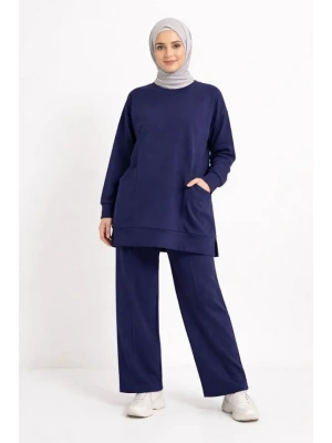 Osy odal Yumuşak Dokulu Kumaş Tesettür Cepli Tunik Pantolon Takım  acivert
