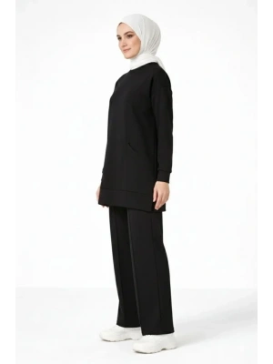 Osy odal Yumuşak Dokulu Kumaş Tesettür Cepli Tunik Pantolon Takım  iyah