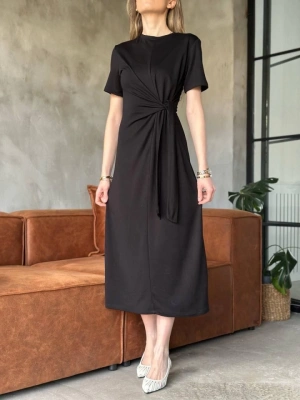 Osy odal Yumuşak Dokulu KumaşYandan Bağlamalı Elbise  iyah