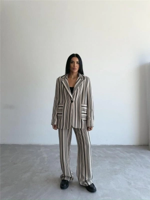 OTTOAN ÇİZGİLİ CEKETPANTOLON TK  Bej