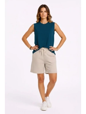 Oversize Atlet alaş Kalıp Bisiklet Yaka Basic Yazlık por Bluz  İndigo