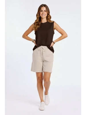 Oversize Atlet alaş Kalıp Bisiklet Yaka Basic Yazlık por Bluz  Kahverengi