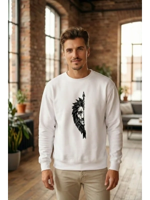 Oversize Bisiklet Yaka evgililer Günü Baskılı weatshirt  Beyaz