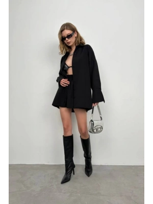 Oversize Gömlek Büzgülü Şort Takım