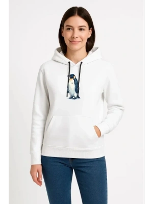 Oversize Hoodie  ırt Baskılı urvivor Penguin Temalı, Felsefi Yazılı Kapüşonlu weatshirt  Beyaz