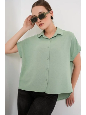 Oversize Kısa Kol Gömlek 20322  Çağla