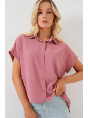 Oversize Kısa Kol Gömlek 20322  Pembe