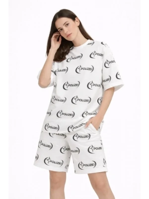 Oversize Ön Ve Arka Baskılı Tişört Şort Takım Rahat Kalıp Yazlık Günlük Kombin  Beyaz
