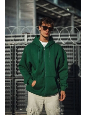 Oversize Tam Fermuarlı Uzun Kol Hırka  Haki