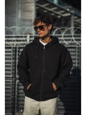 Oversize Tam Fermuarlı Uzun Kol Hırka  iyah