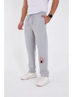 Oversize Üç İplik Baskılı Eşofman Pantolon  Gri