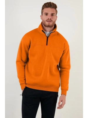 Oversize Yarım Farmuarlı Yakalı Basic SweatShirt  Turuncu