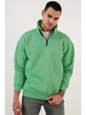 Oversize Yarım Farmuarlı Yakalı Basic weathirt  Yeşil