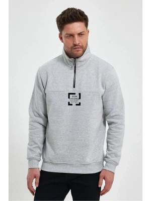 Oversize Yarım Farmuarlı Yakalı Özel Tasarım Basic weathirt  Gri