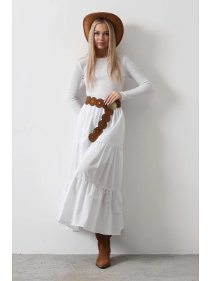 Pamuklu Beli astikli Etek  Beyaz