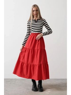 Pamuklu Beli Lastikli Etek  Kırmızı