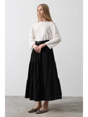 Pamuklu Beli Lastikli Etek  Siyah