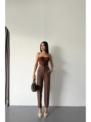 PANTOLON PENLİ ATLA KUMAŞ  Kahverengi