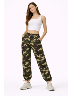 Paraşüt Kumaş Pantolon Bel Ve Paça Ayarlanabilir Lastikli Spor Pantolon  Kamuflaj